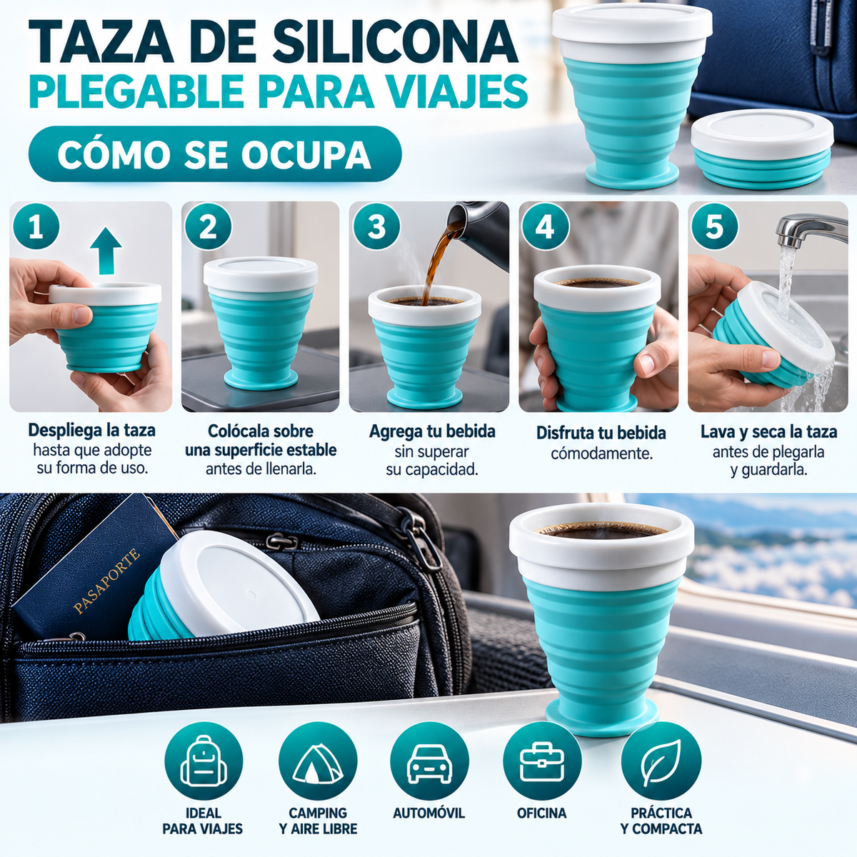 Taza de Silicona Plegable para Viajes