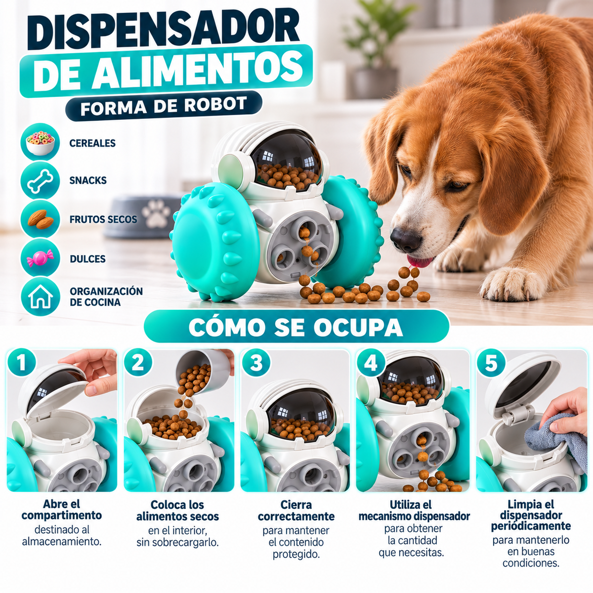 Dispensador de Alimentos Forma de Robot