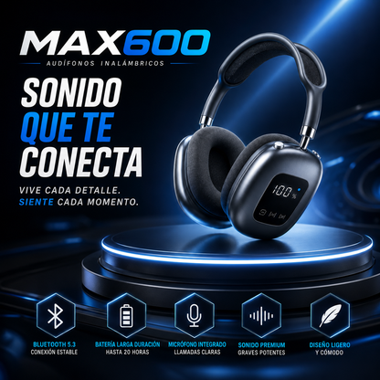 Akz Max600 Auriculares Inalámbricos Over-Ear con Pantalla Digital
