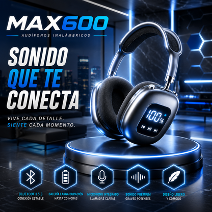 Akz Max600 Auriculares Inalámbricos Over-Ear con Pantalla Digital