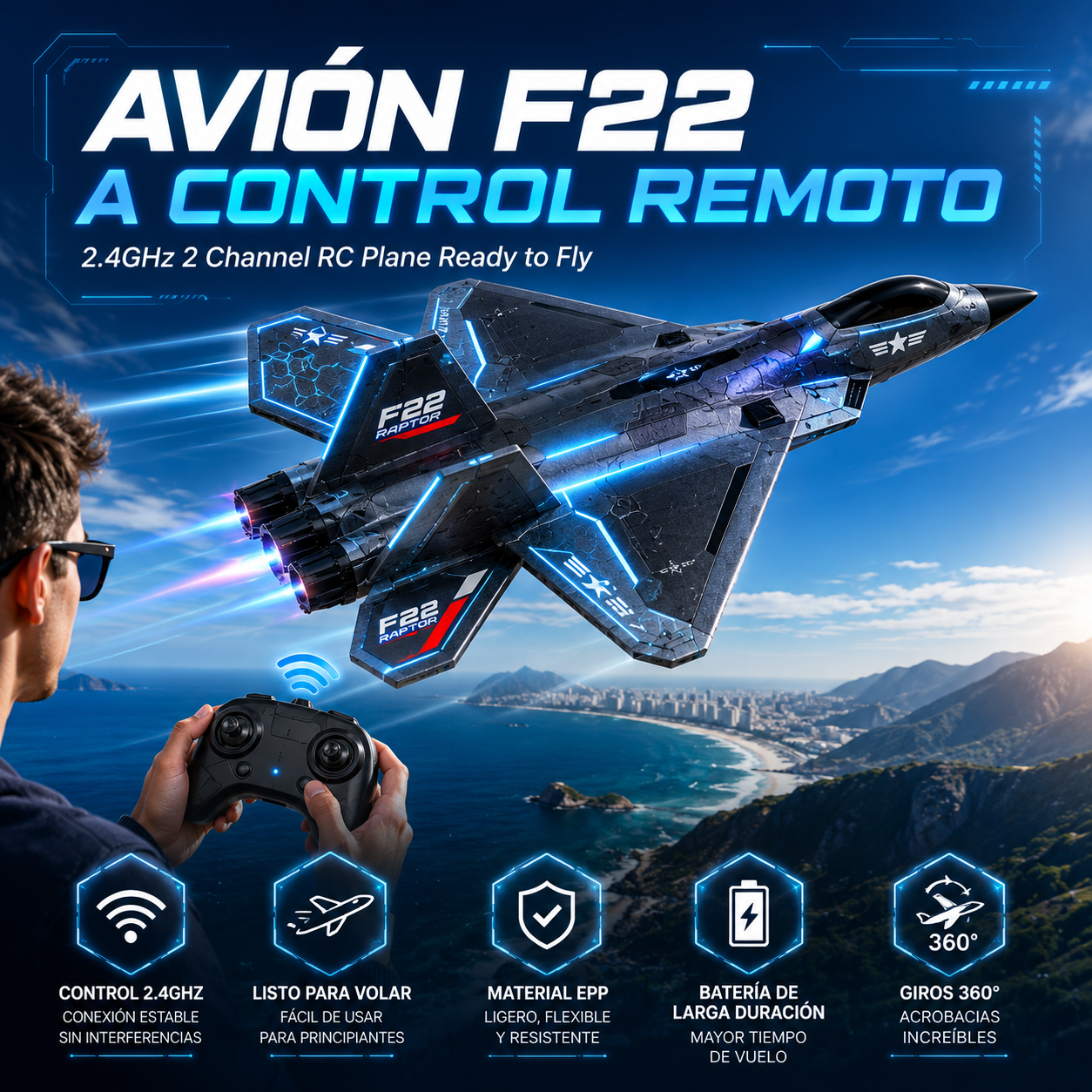 Avión F22 a Control Remoto