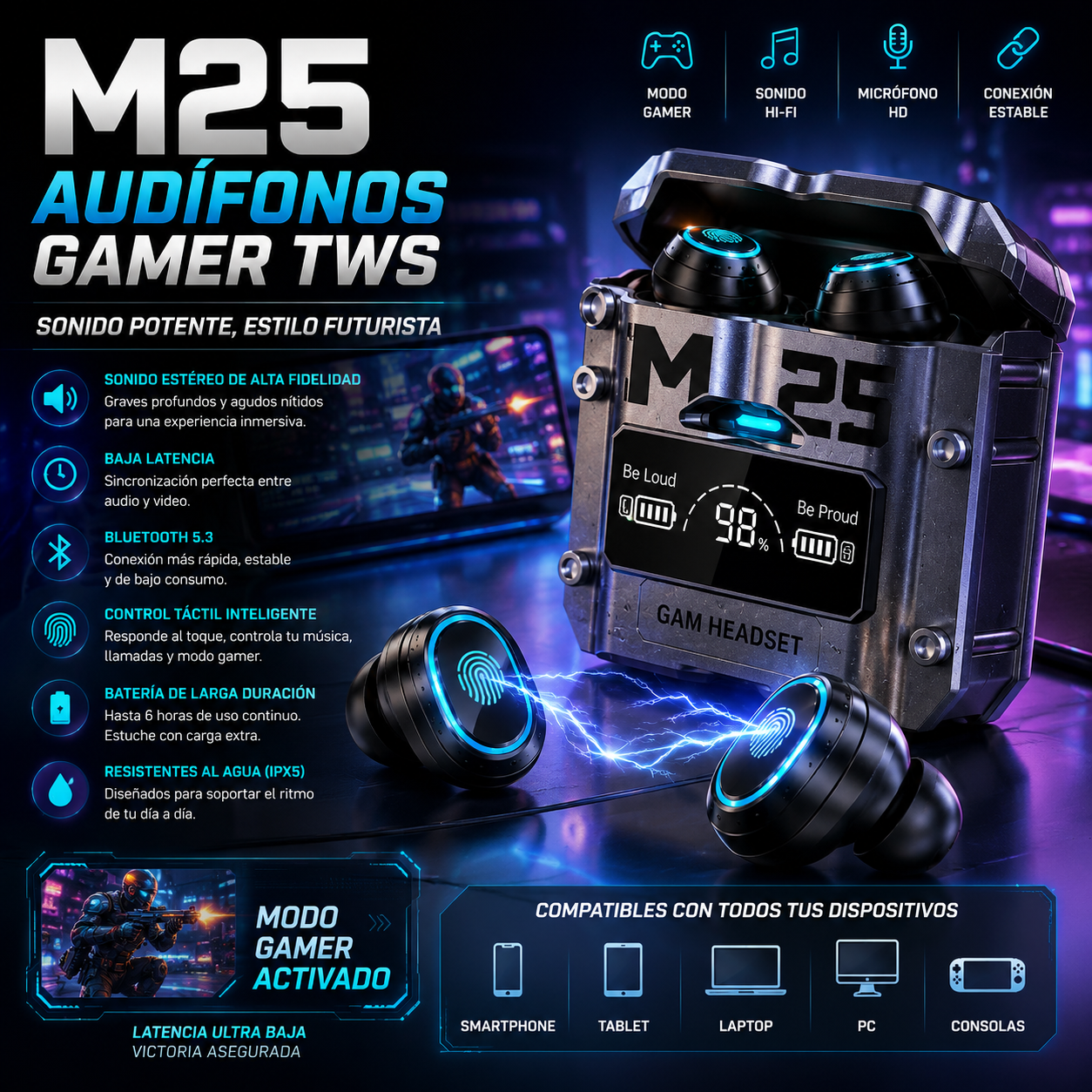 Audífonos Inalámbricos M25 TWS+ENVÍO GRATIS