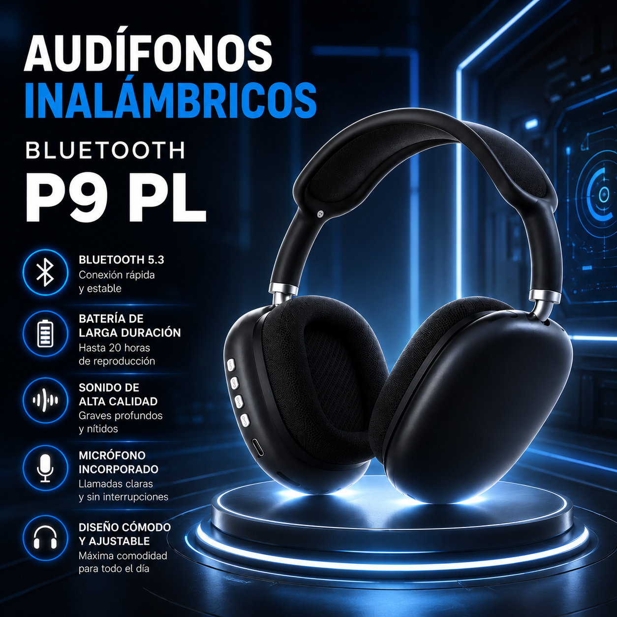 AUDÍFONOS INALÁMBRICOS BLUETOOTH P9 PL