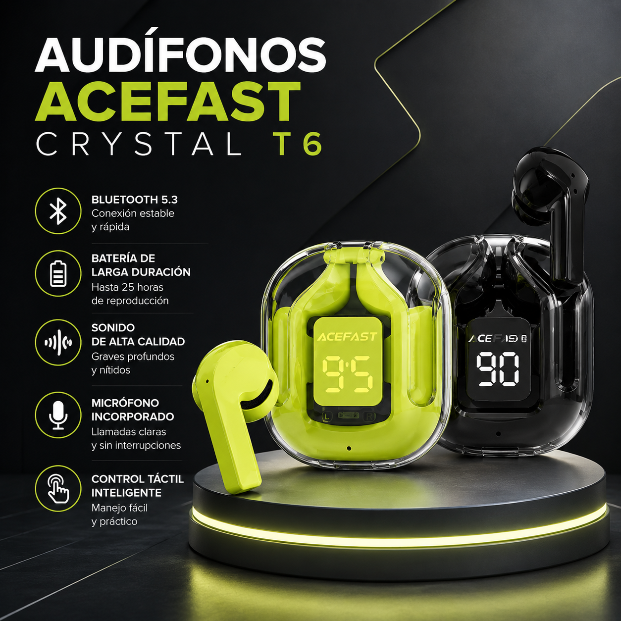 AUDÍFONOS ACEFAST CRYSTAL T6