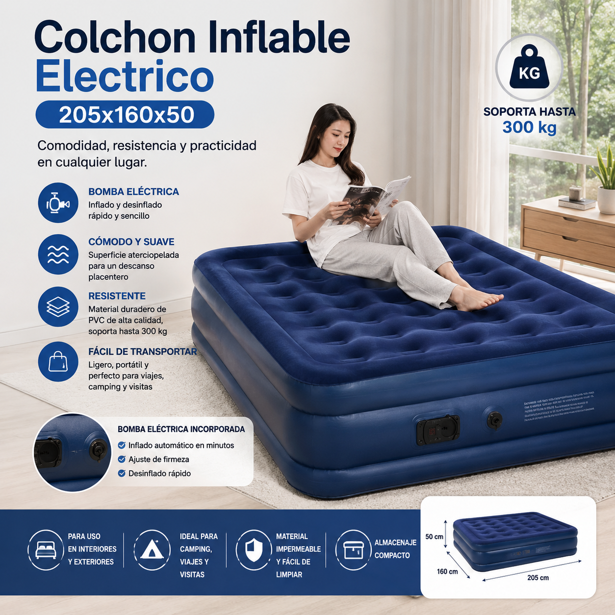 Colchon Inflable Electrico 205x160x50