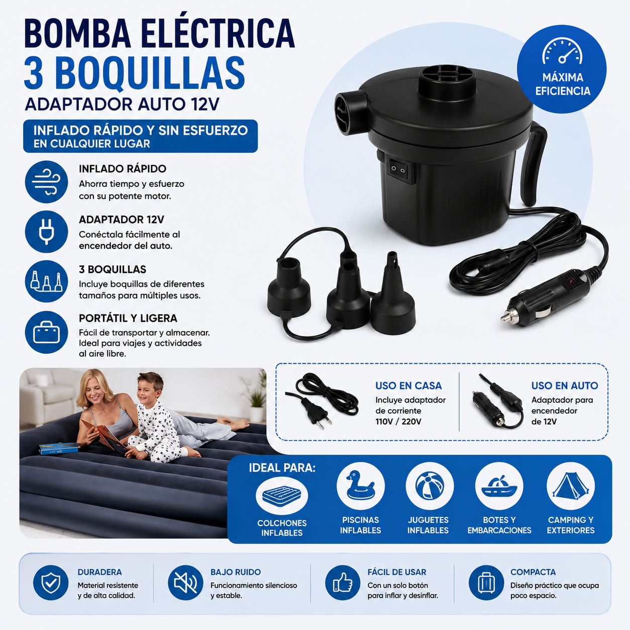 Colchon Inflable Electrico 205x160x50