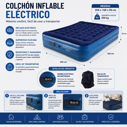 Colchon Inflable Electrico 205x160x50
