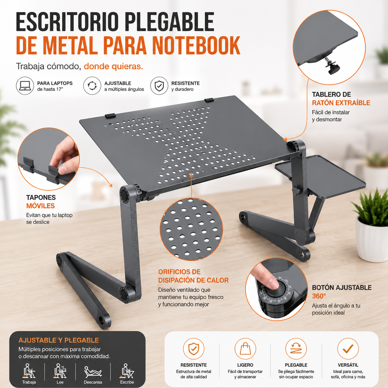 Escritorio Plegable De Metal Para Notebook