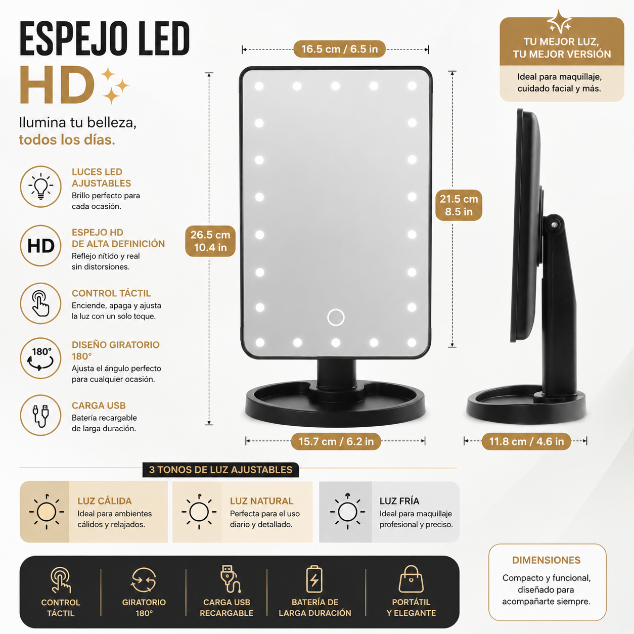 Espejo Led Hd