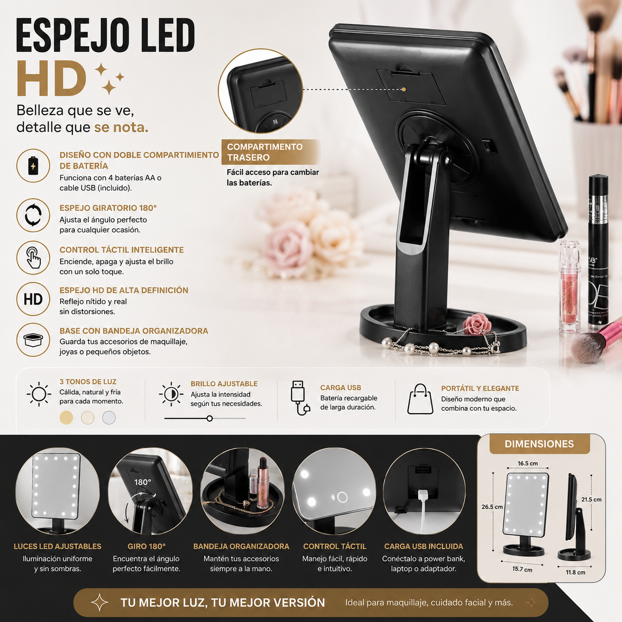 Espejo Led Hd