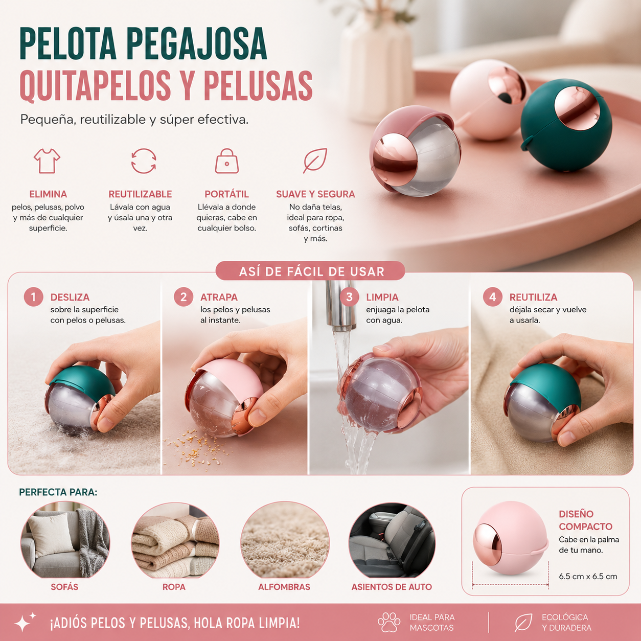 Pelota Pegajosa Quitapelos Y Pelusas