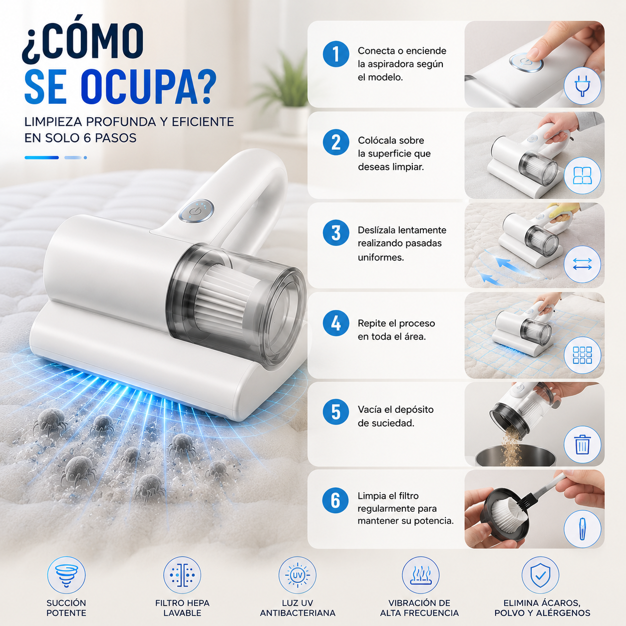 ASPIRADORA DE MANO REMOVEDOR DE ÁCAROS