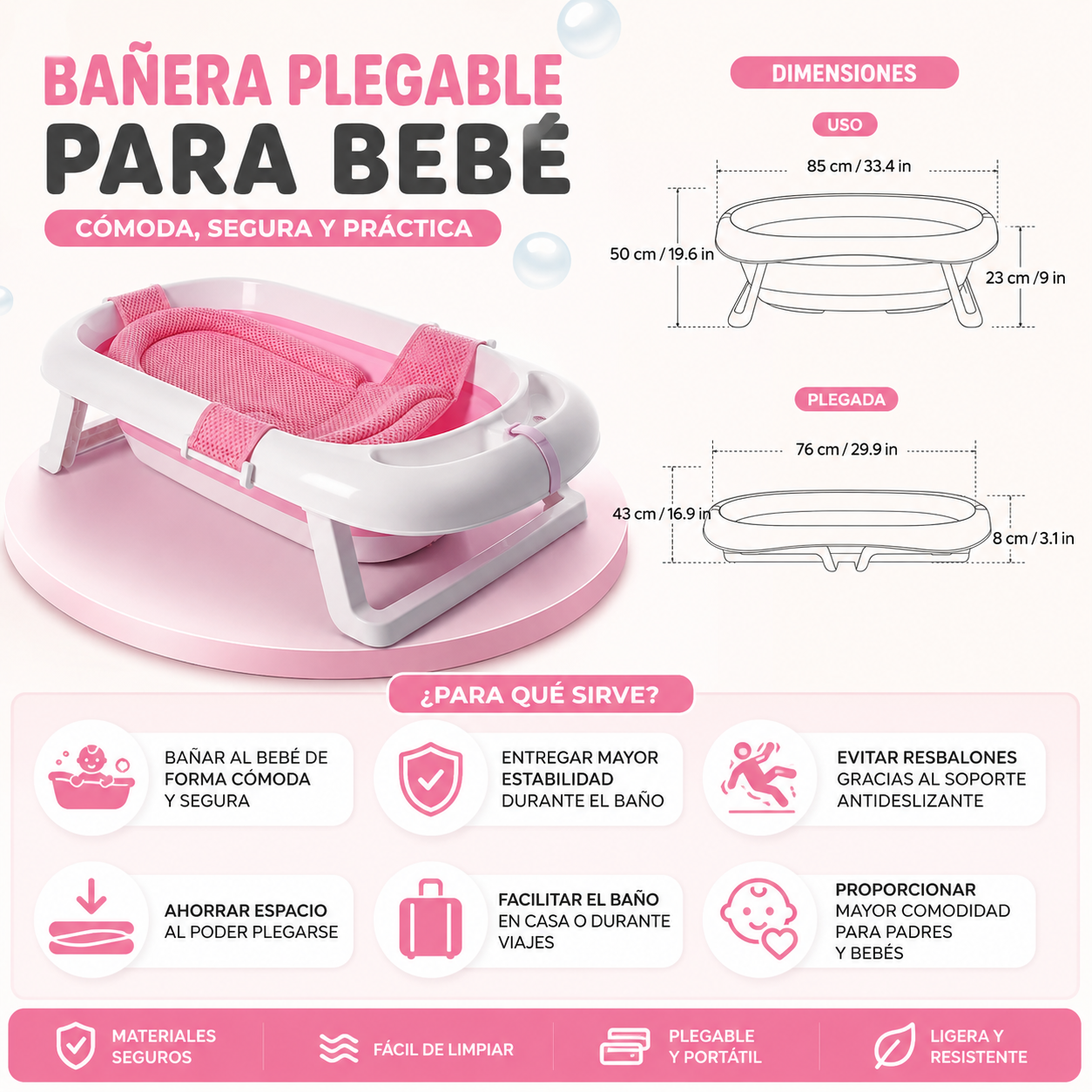 Bañera Plegable con Soporte Cangrejo