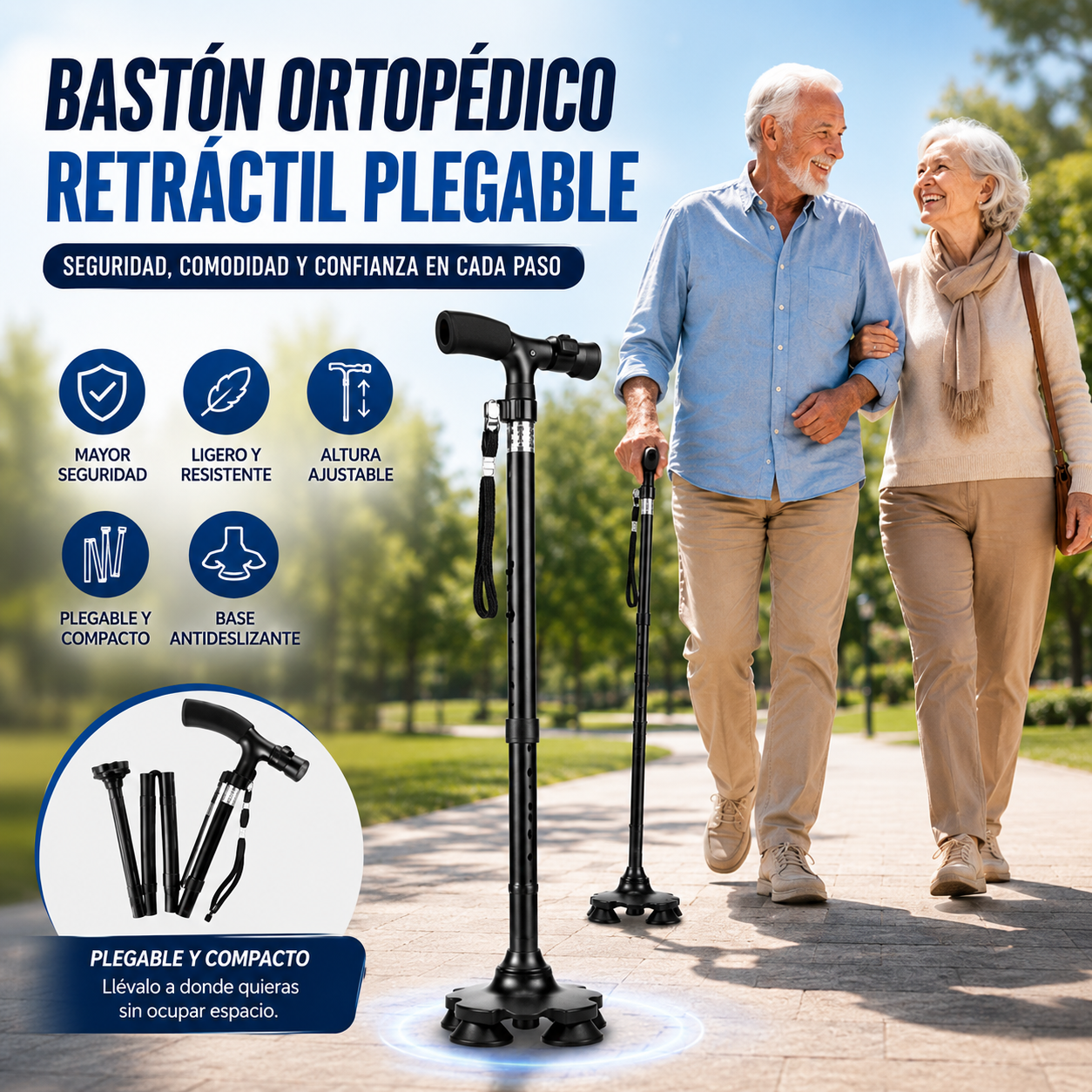 Bastón Ortopédico Retráctil Plegable