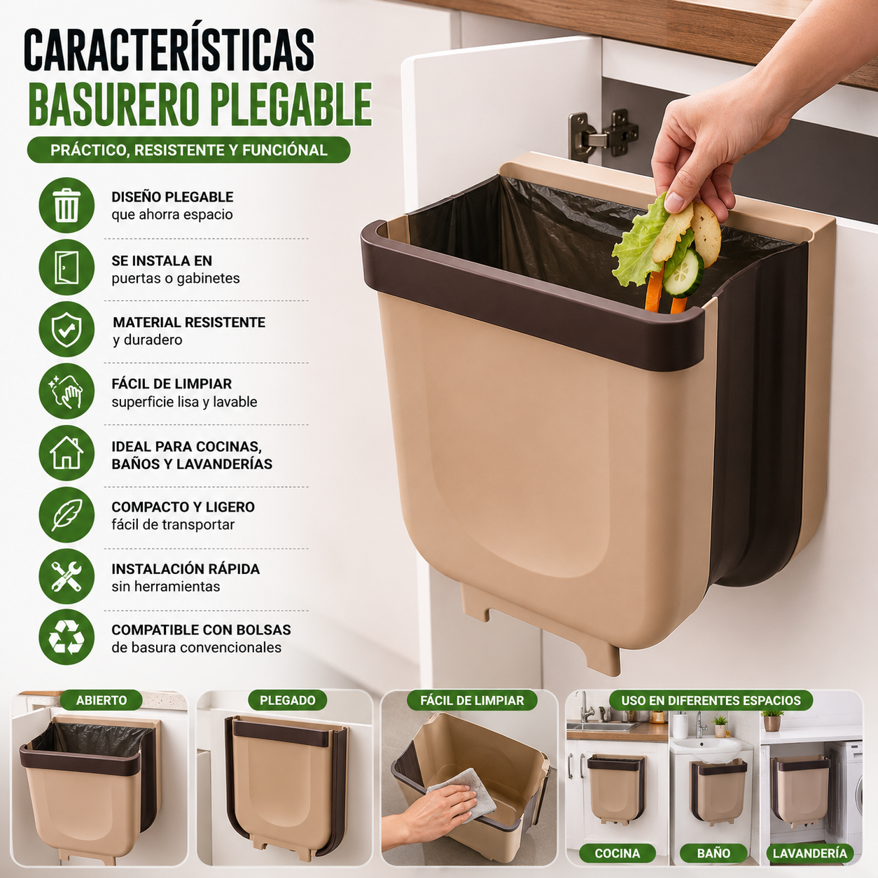 Basurero Plegable Para Puerta O Gabinete