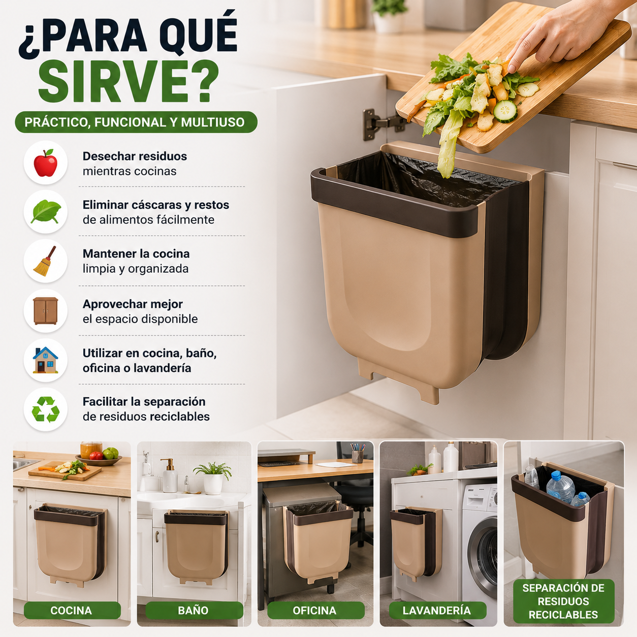 Basurero Plegable Para Puerta O Gabinete