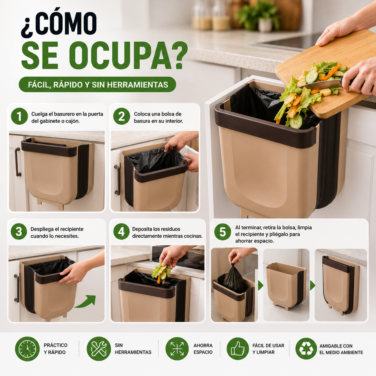 Basurero Plegable Para Puerta O Gabinete