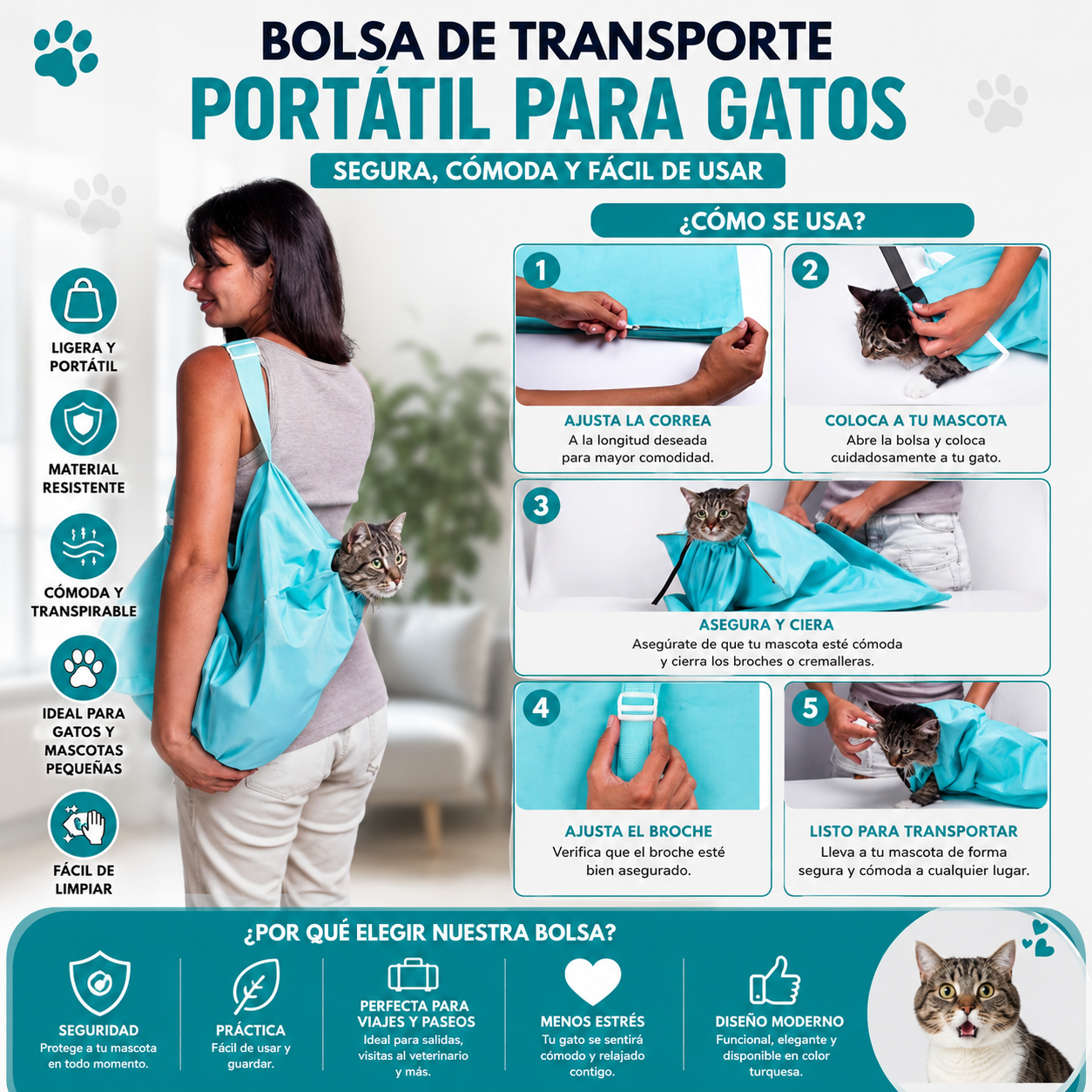 Bolsa De Transporte Portable Para Gatos