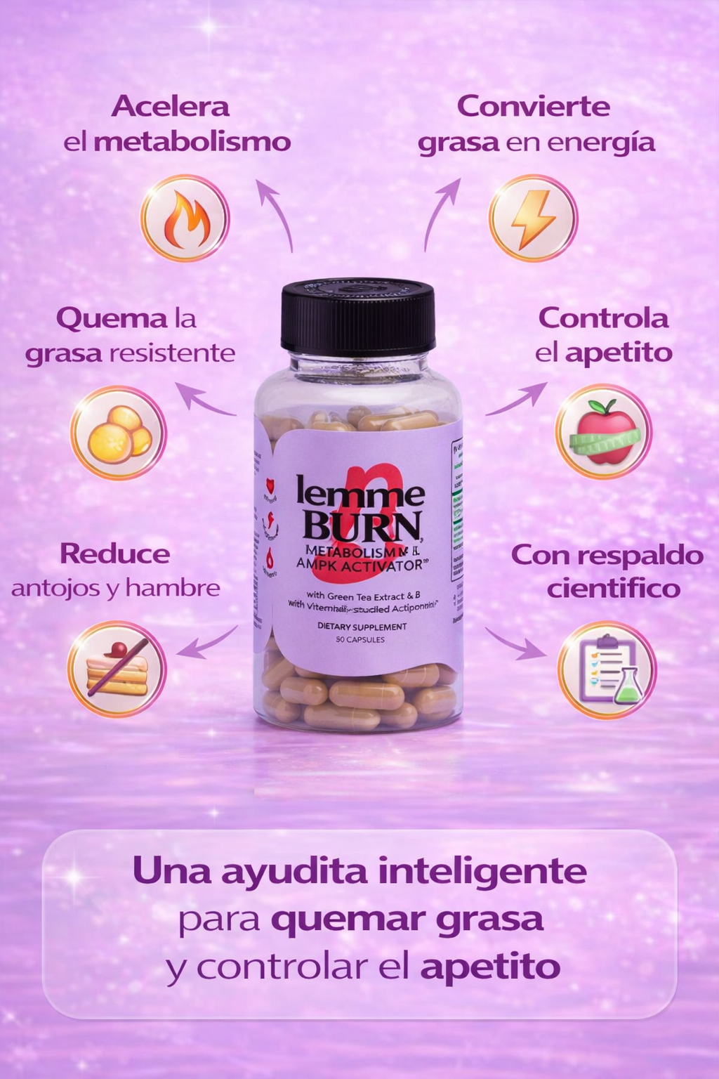 1 Botella Lemme Burn, Quema Grasa, Activa Metabolismo Y Eleva Energía, 60 Cápsulas.