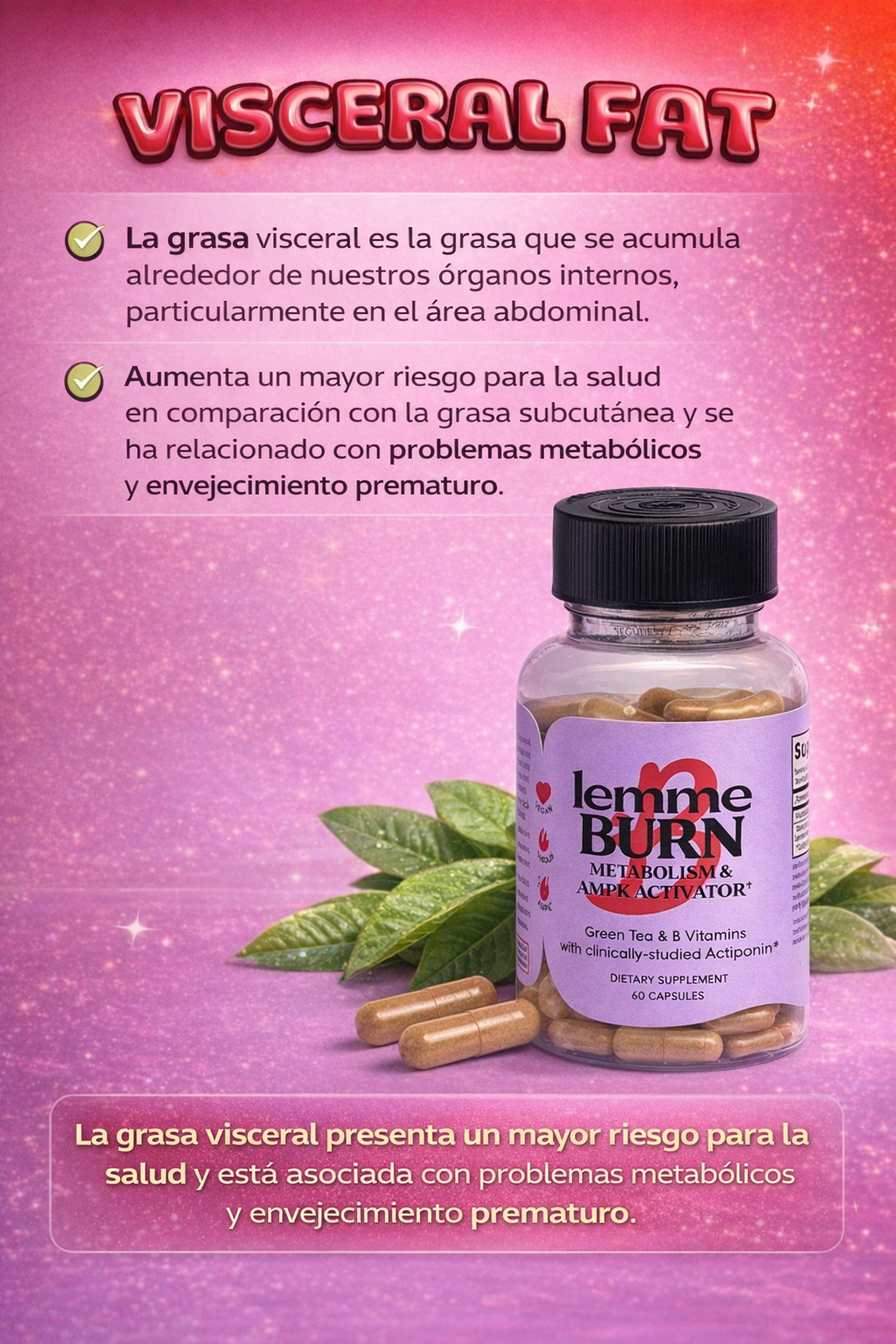 1 Botella Lemme Burn, Quema Grasa, Activa Metabolismo Y Eleva Energía, 60 Cápsulas.