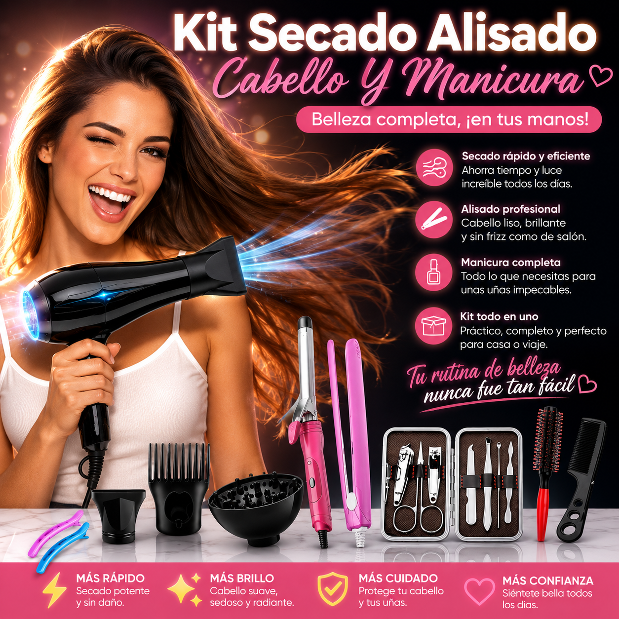 Kit Secado Alisado Cabello y Manicura Profesional