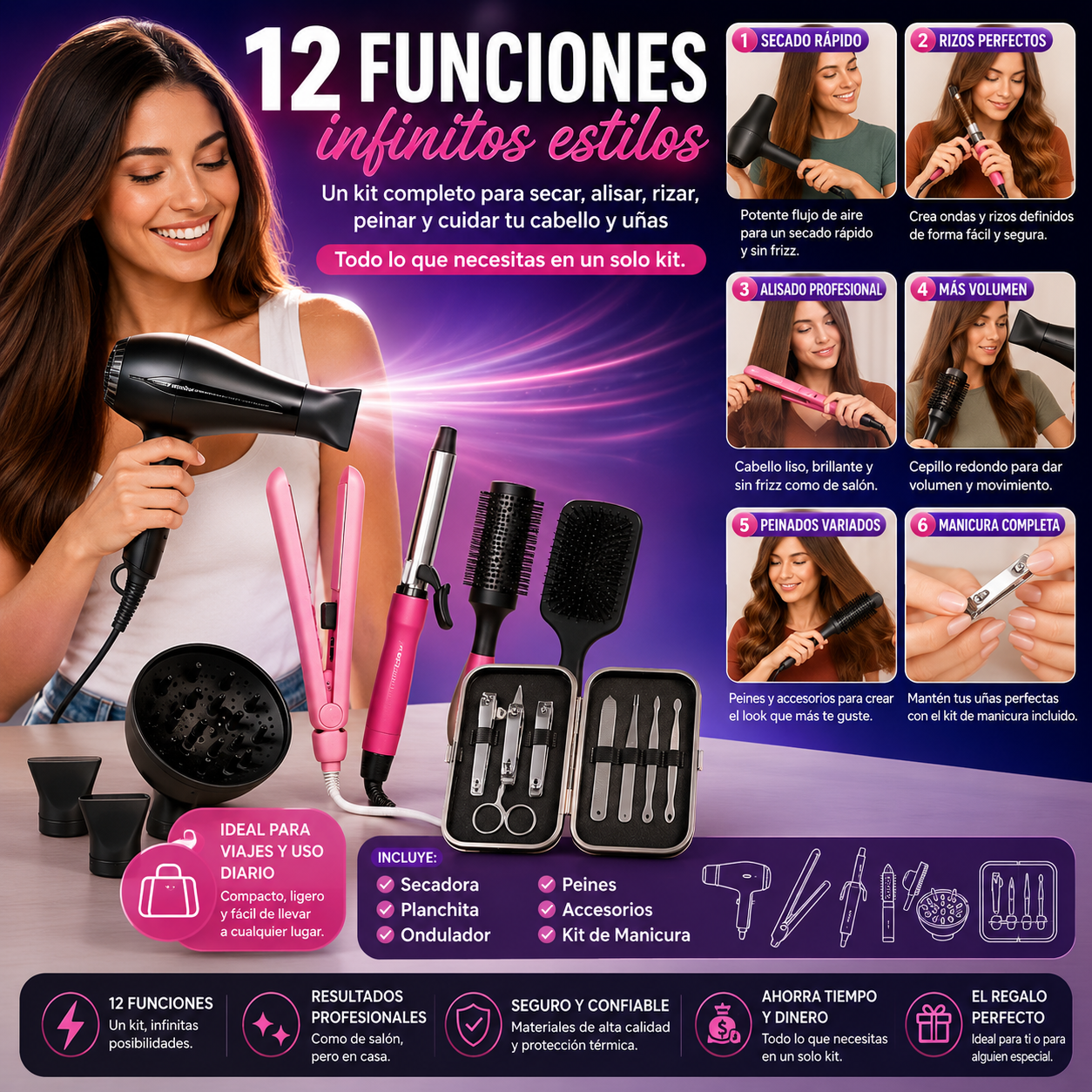 Kit Secado Alisado Cabello y Manicura Profesional