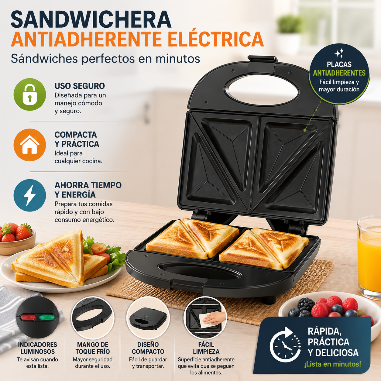Sandwichera Antiadherente Eléctrica