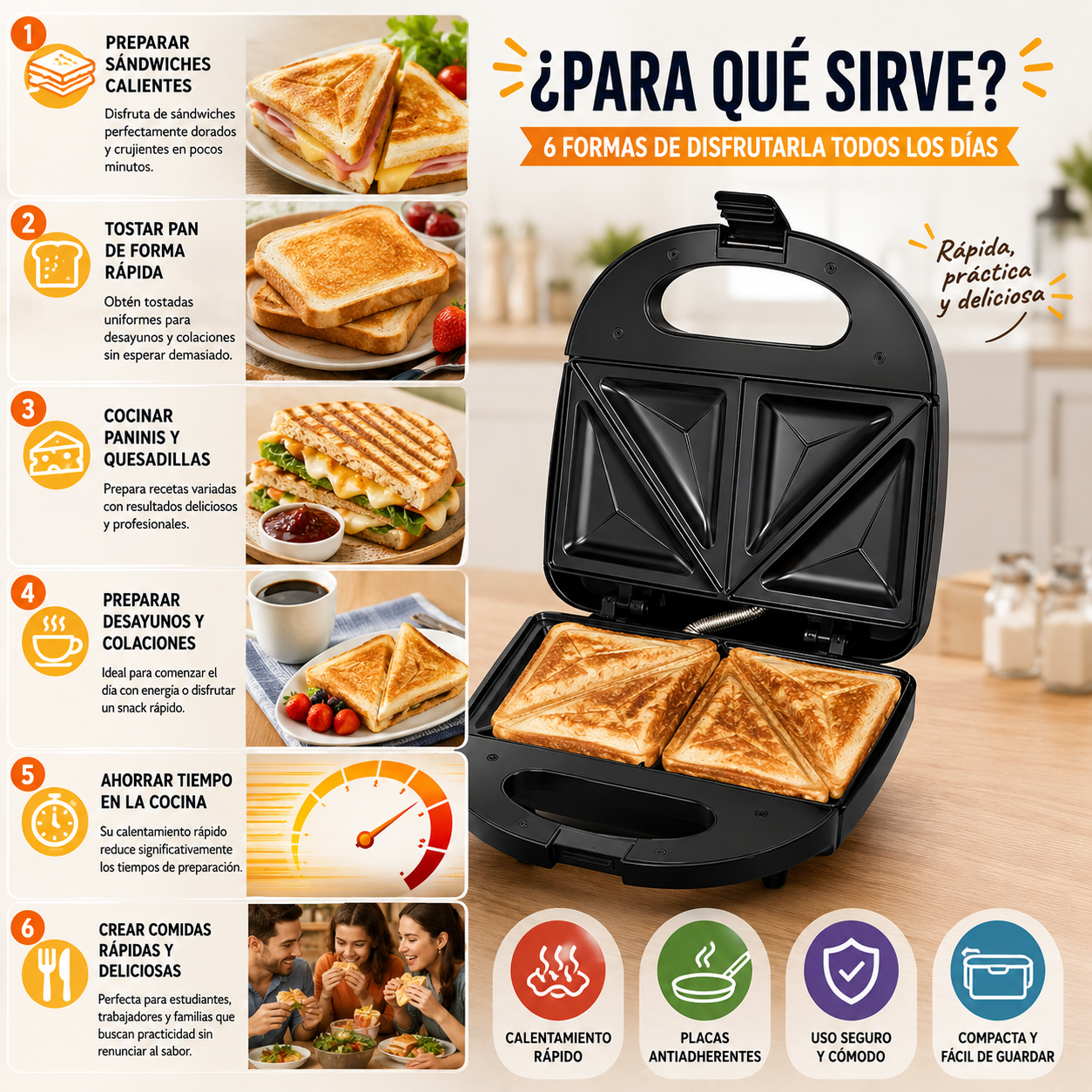 Sandwichera Antiadherente Eléctrica