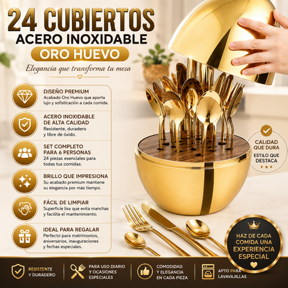 Set de 24 Cubiertos Premium Color Oro