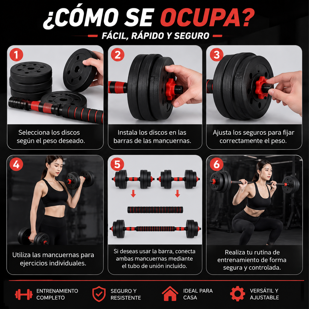 Juego De Mancuernas 2 En 1 De 20 Kg Ajustables