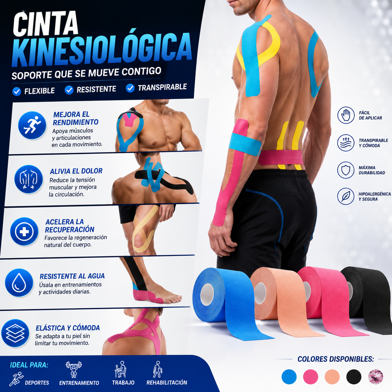 Cinta Kinesiológica 5 Metros Neuromuscular Elasticado