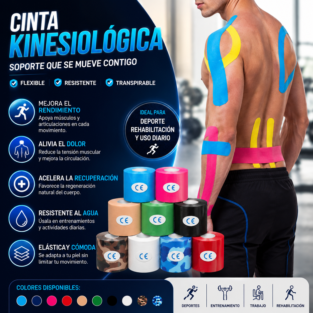 Cinta Kinesiológica 5 Metros Neuromuscular Elasticado