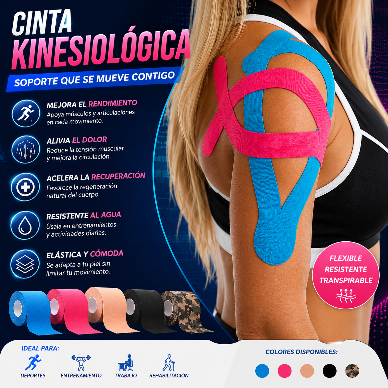 Cinta Kinesiológica 5 Metros Neuromuscular Elasticado