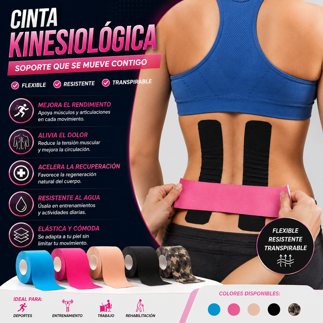 Cinta Kinesiológica 5 Metros Neuromuscular Elasticado