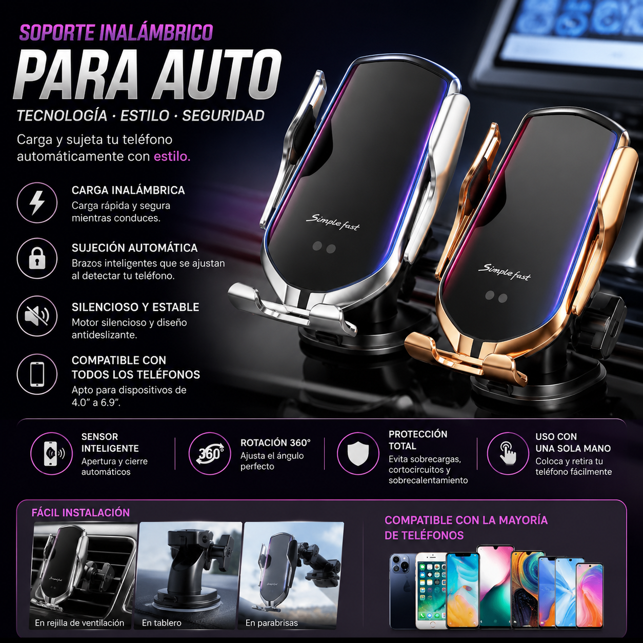 Holder De Carga Inalambrica Para Auto