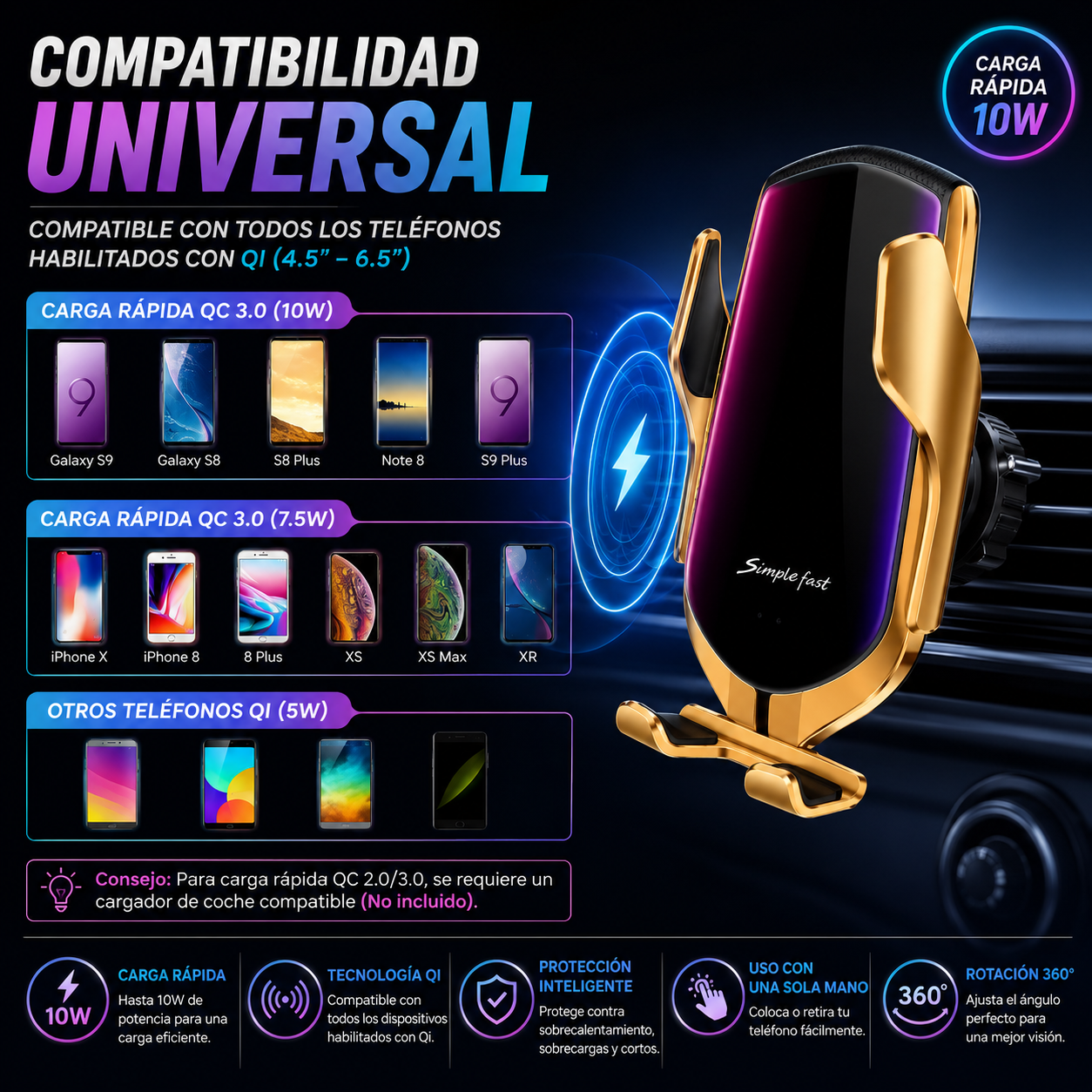 Holder De Carga Inalambrica Para Auto