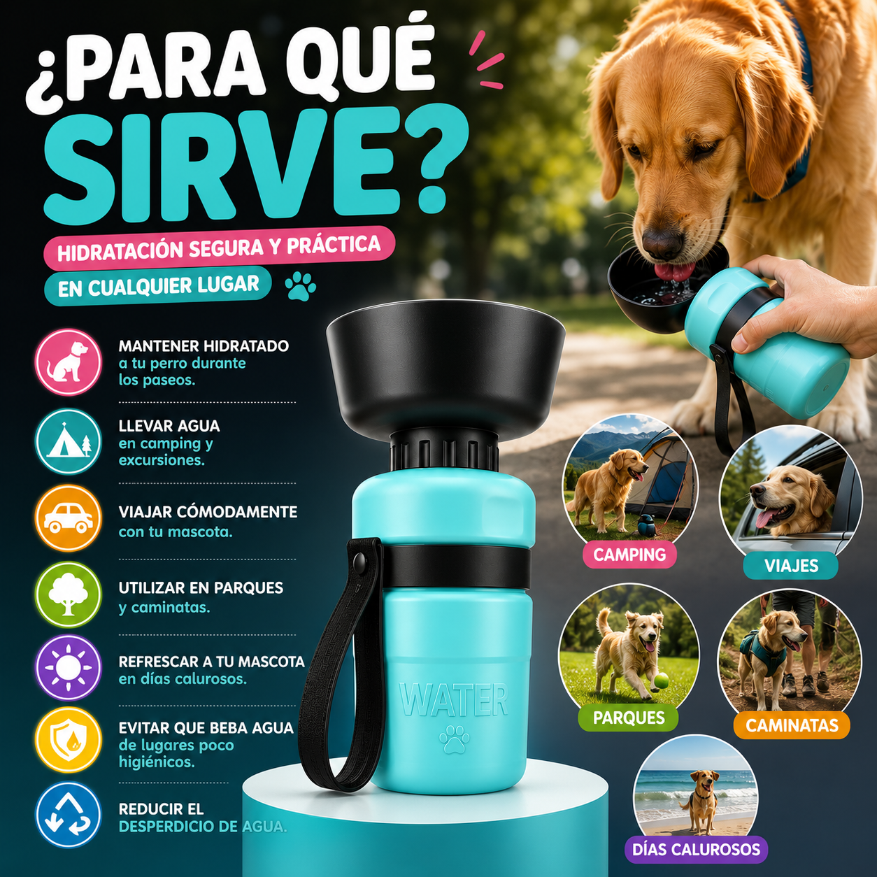 Botella de agua portátil para perros