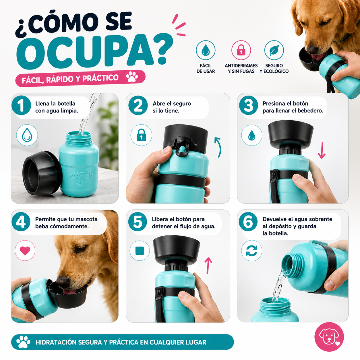 Botella de agua portátil para perros