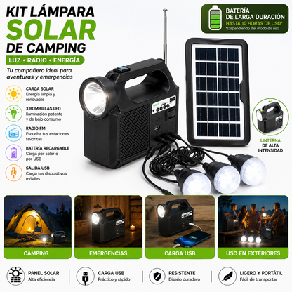 Kit Lampara Solar De Camping Usb Radio