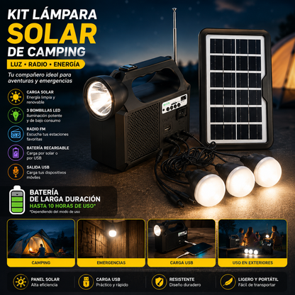 Kit Lampara Solar De Camping Usb Radio