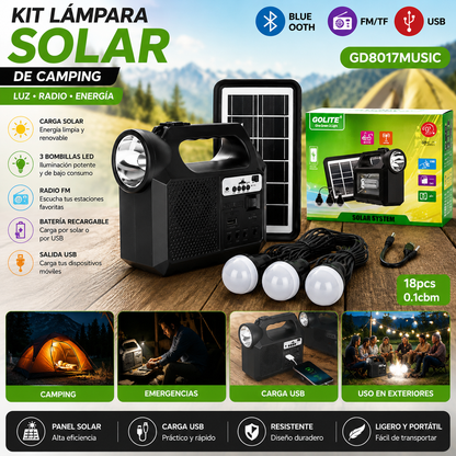 Kit Lampara Solar De Camping Usb Radio