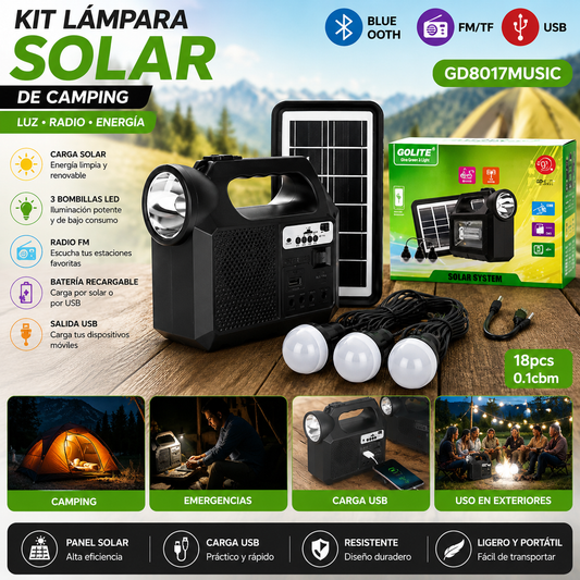 Kit Lampara Solar De Camping Usb Radio