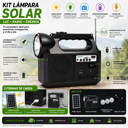 Kit Lampara Solar De Camping Usb Radio