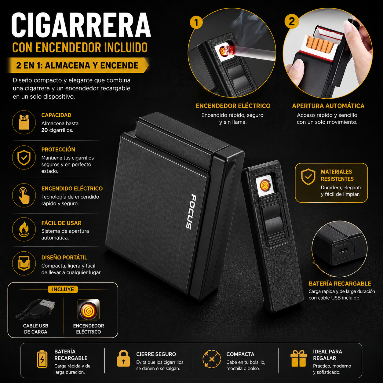 Cigarrera Con Encendedor Incluido