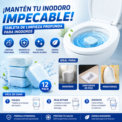 ¡Mantén tu inodoro impecable! Pack 12 Tableta de Limpieza Profunda para Inodoros