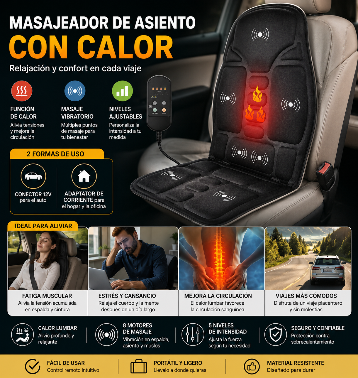 Masajeador de Coche Antiestrés | Relajación para Cuello y Espalda