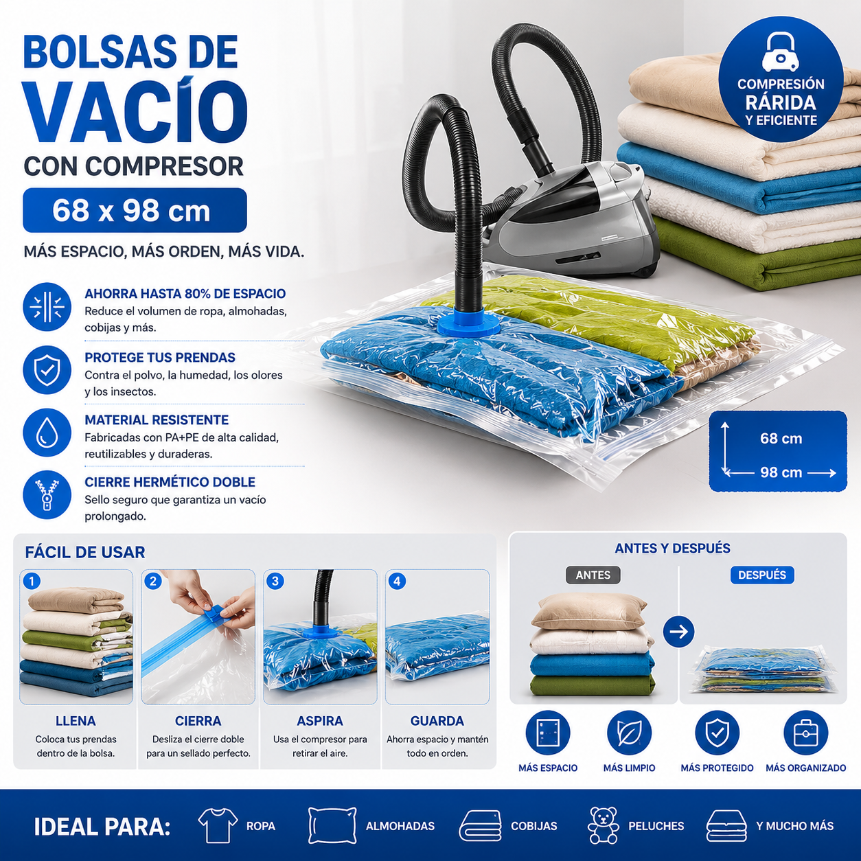 Bolsas De Vacio Compresor 68x98 cm