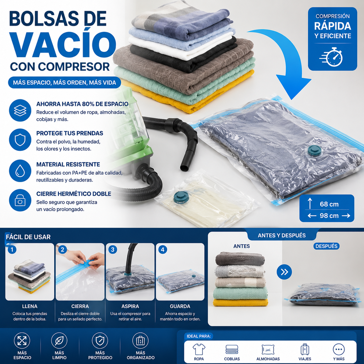 Bolsas De Vacio Compresor 68x98 cm