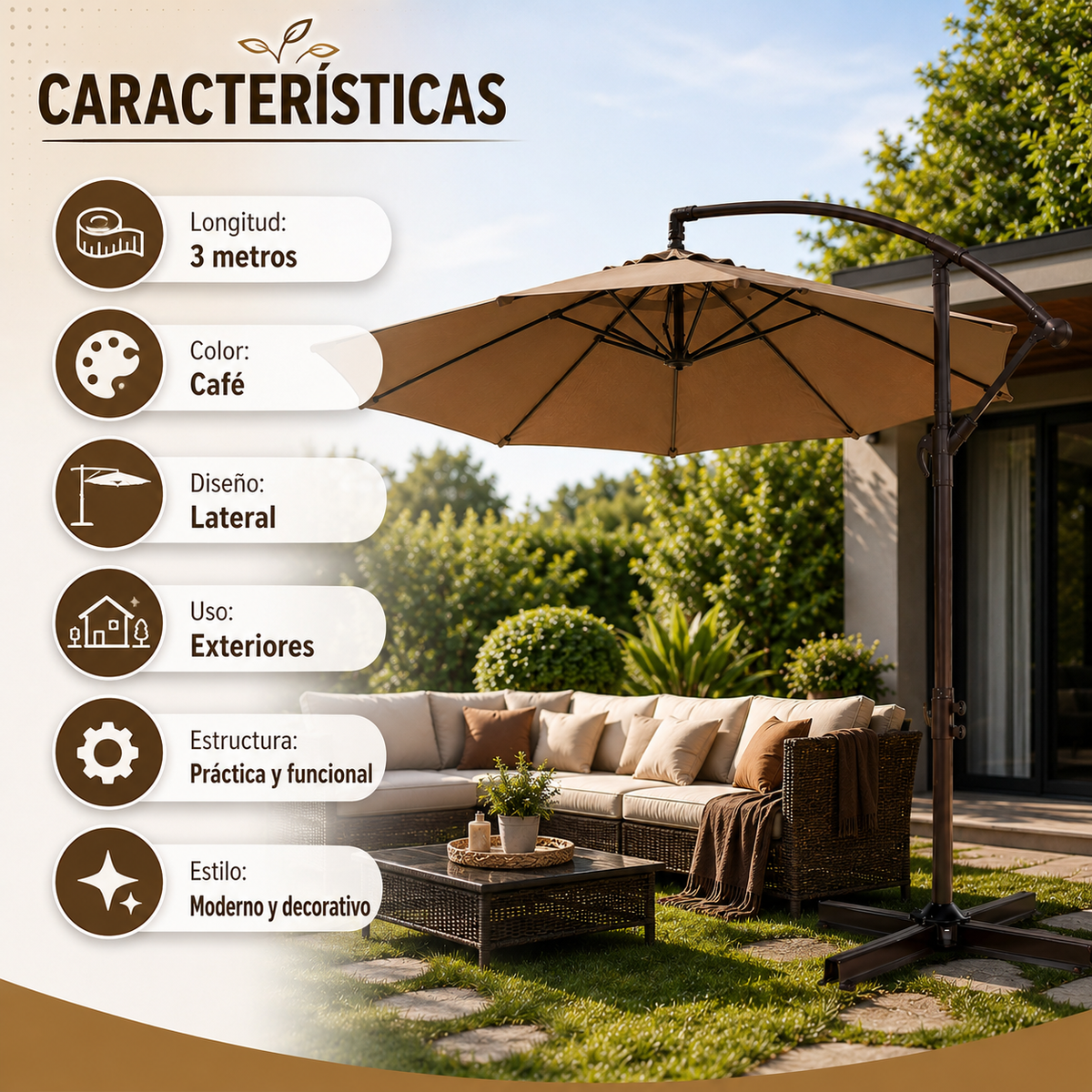 Quitasol Lateral 3 Metros Café