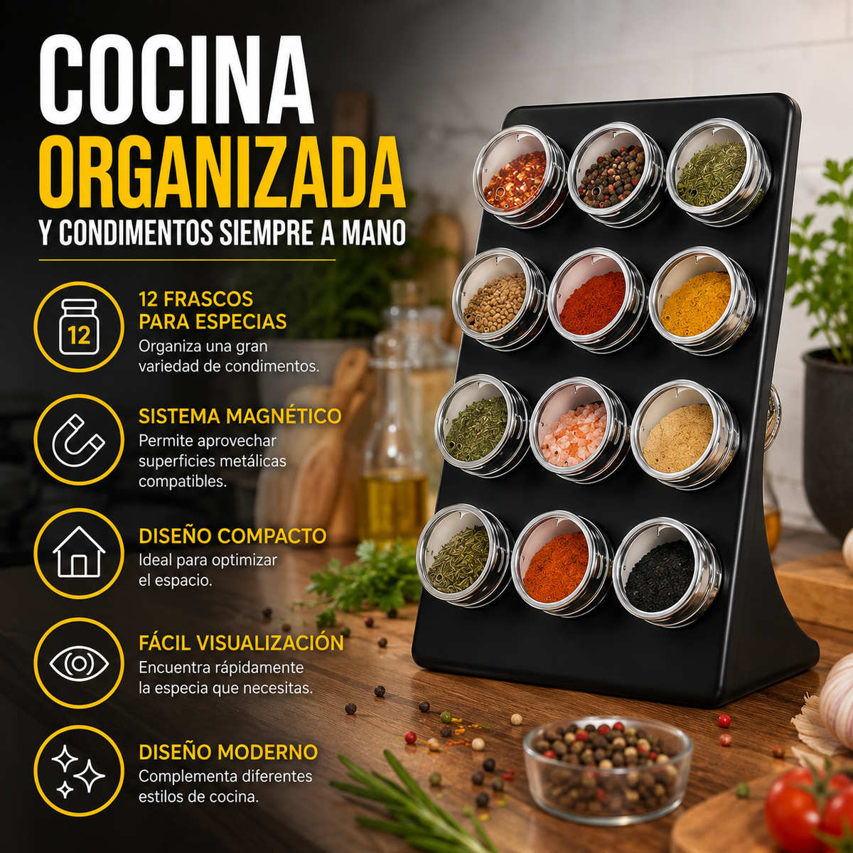Especiero Magnético de 12 Frascos